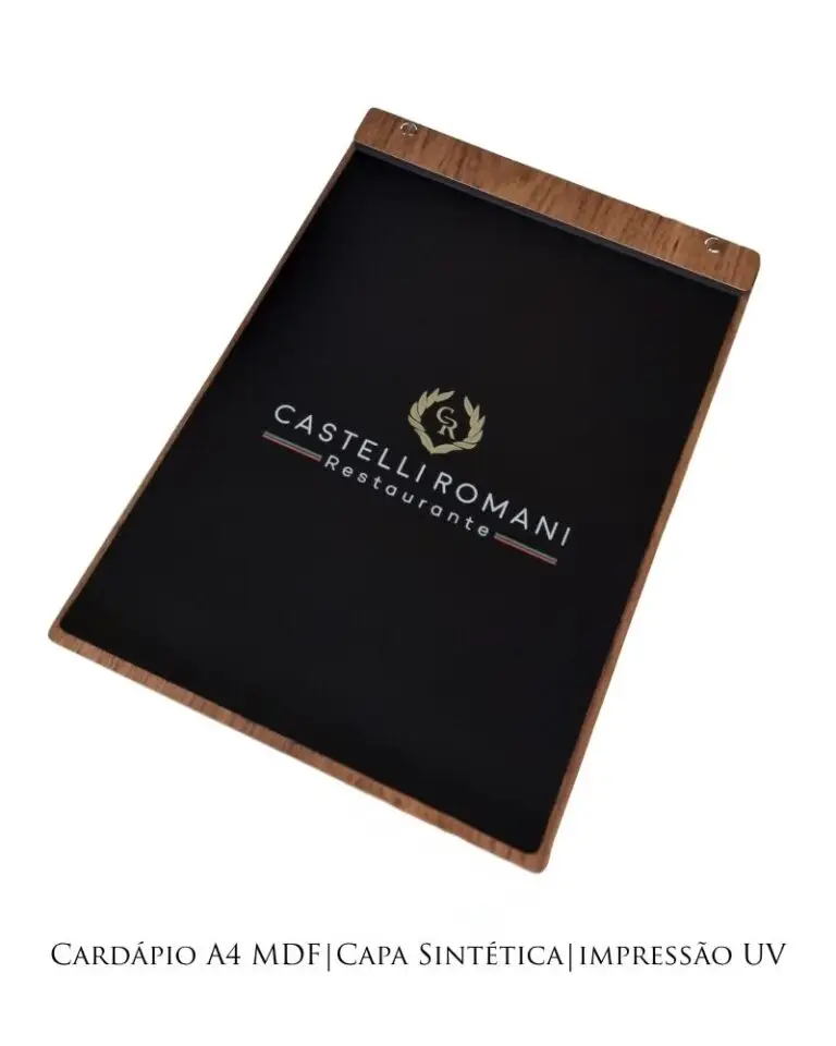 Cardápio A4 MDF e Capa Sintética e impressão